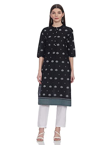 W for Woman Women's Cotton Regular Kurta (20AUW14643-116398_Black_XL)