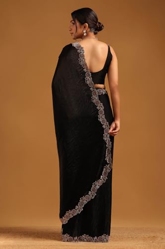 Soch Womens Black Fendy Organza Saree With Stone Work