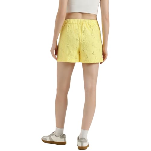 United Colors of Benetton Schiffli Embroidered Straight Fit Shorts (Size : 24) - 26P4WVNSH183I1G3 Yellow