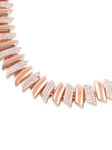 Ami Rose Gold Tone Dazzling Cubic Zirconia Bling Brass Necklace and Earring Set For Women-ZPFK21090