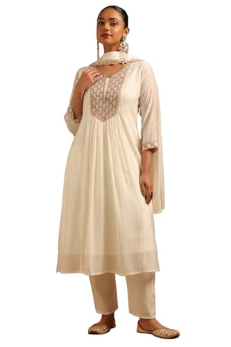 Soch Womens Cream Mul Chanderi Geometric Salwar Suit With Machine Embroidery and BeadsDetails