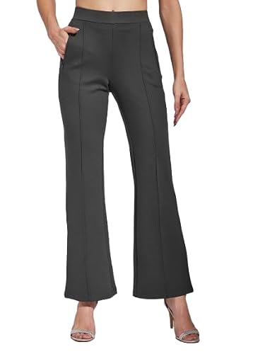 Latin Quarters Women Grey Solid High Rise Casual Flared Trouser_L