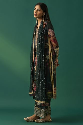 Wishful Women's Green Floral Printed Embellished Straight Kurta with Salwar and Dupatta Set - (SP12851-126770-S)