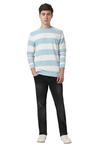Men Light Blue Patterned Crew Neck Sweatshirt