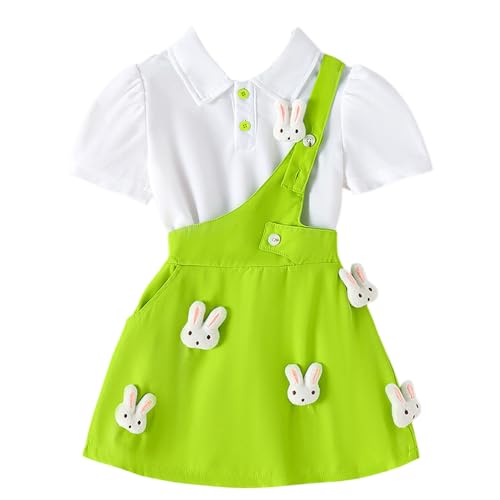Hopscotch Girls Puff Sleeves White 2-Pc Bunny Applique Blouse & Skirt (6-7 Years)