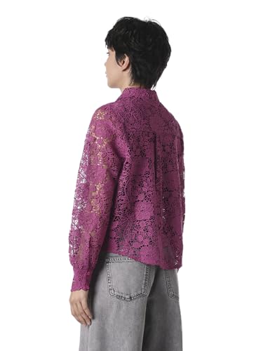 ONLY Women's Self Design Regular Fit Purple Shirt