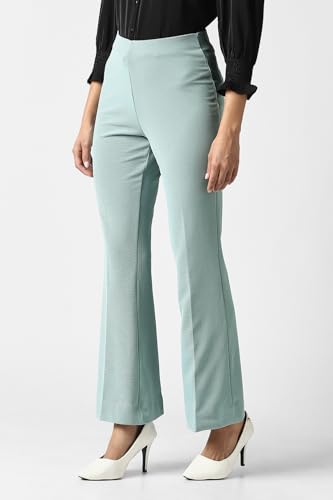 Women Light Blue Textured Formal Trousers