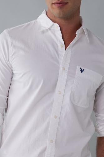 American Eagle Men White Everyday Poplin Button-Up Shirt