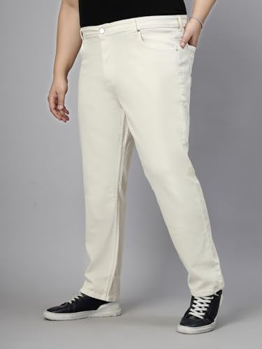 Style Quotient Men Plus Size Off White Tapered Fit Jeans