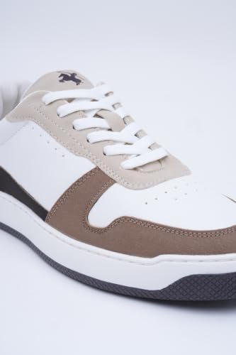 Cantabil Men's White & Beige Colourblock Casual Sneakers