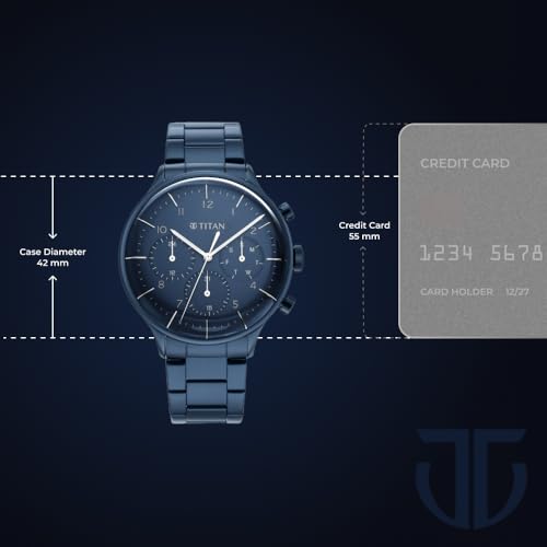 Titan Urban Magic Quartz Multifunction Blue Dial Metallic Blue Stainless Steel Strap Watch for Men - NT90102QM01