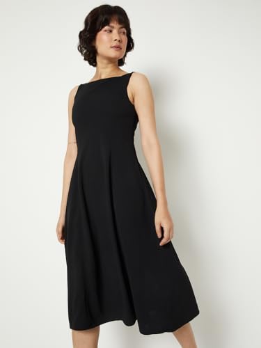 Max Women's Cotton Blend A-Line Below The Knee Dress (T26TT1001_Black
