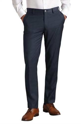 Louis Philippe Men Navy Check Flat Front Formal Trousers