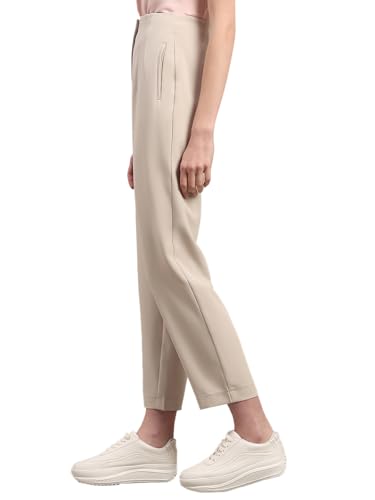 VERO MODA Women's Straight Fit High-Rise Beige Pants