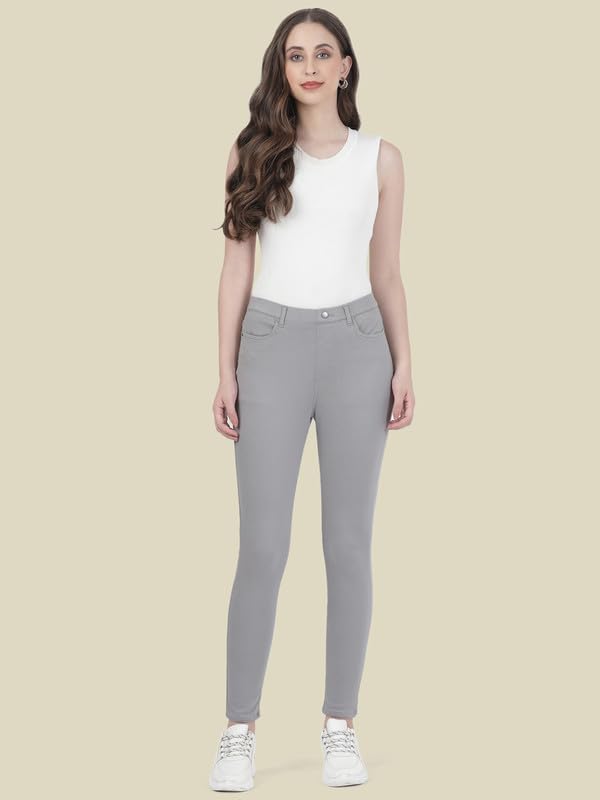 GO COLORS Soft Cotton Blend Jeggings Ankle Length for Women| Breathable, Mid Rise, Ebony Grey