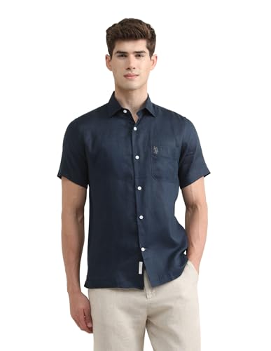 U.S.Polo Association Men's Solid Regular Fit Shirt (USSHTP1266H_Navy_46)