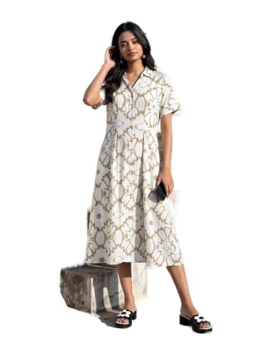 Max Women Printed Shirt Dress (White_XS)