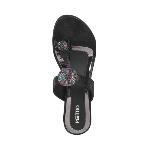 Metro Women Black Faux Leather Fashion Heel Slip-on Sandal UK/2.5 EU/35(35-814)