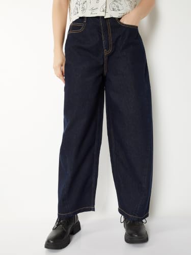 Max Women Dark Wash Barrel Fit Jeans (Blue_32)