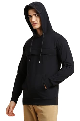 FOREVER 21 Men's Cotton Blend Hooded Neck Sweatshirt (FMA23CATF0005_Black