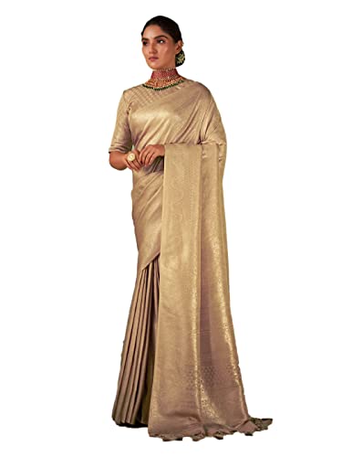 Vardha Women's Kanchipuram Art Silk Saree with Unstitched Blouse Piece - Gold Zari Woven Work Sarees for Wedding (Asya Vol.4_563)