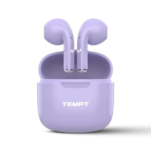 TEMPT Dots True Wireless in Ear Earbuds with up to 40Hrs Playtime, Bluetooth 5.2 Wireless Headphones, Touch Control TWS,100 hrs of Standby Time, IPX5 Water, Sweat Resistant (Purple)