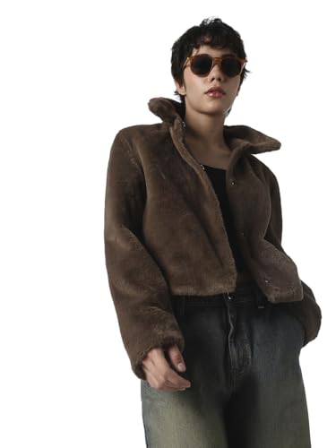 ONLY Women's Solid Regular Fit Brown Jacket