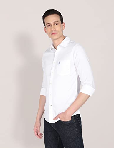 U.S. POLO ASSN. Mens Solid Dobby Fs Regular Fit Shirts (Usshtfx0006_White_M)