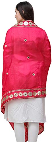 Exotic India Art Silk Dupatta with Embellished and Patch Border | Ethnic Design Stole, Chunni for Women's