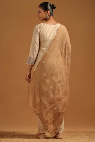 Soch Womens Beige Mul Chanderi Botanical Embroidered Salwar Suit