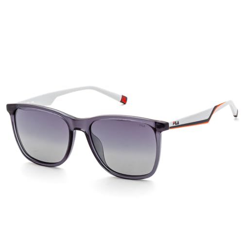 FILA sunglasses| 100% UV protected | Gradient | Full Rim | Square | Men | Large | Shiny Crystal Grey Acetate Frame | White Mirror-Smoke Gradient Lens