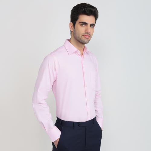 Raymond Red Solid Chambray Pattern Men Long Sleeve Casual Shirt