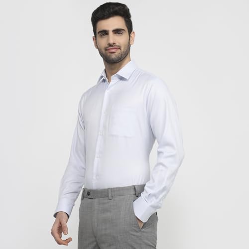 Raymond Men Contemporary Fit Structure Pattern Pure Cotton Semicutaway Collar Full Sleeve Apple Cut Formal Shirt Light Blue