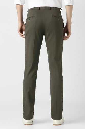 Men Olive Textured Formal Trousers
