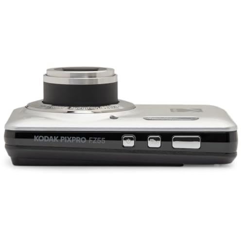 Kodak PIXPRO FZ55 Digital Camera (Silver) | 16MP Sensor, 5X Optical Zoom, 28mm Wide-Angle Lens & Full HD Video | Great for Travel & Beginner Photography (FZ55SR) + 64GB Card + Case + Cleaning Cloth