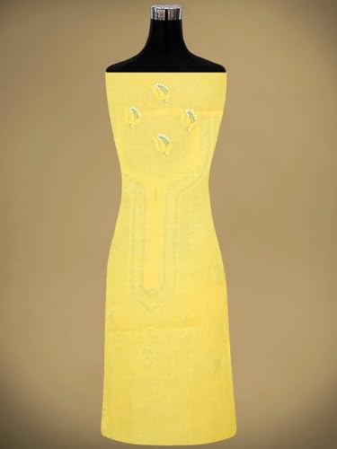 Ada Hand Embroidered Lucknowi Chikankari Unstitched Cotton Dress Material Suit Piece with Dupatta for Women 01A879665 Yellow