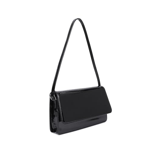 Fastrack Structured Shoulder Bag for Women | Party Bag for Ladies, Women | Stylish Glossy Bag Made of High Quality Fax Leather (Black)