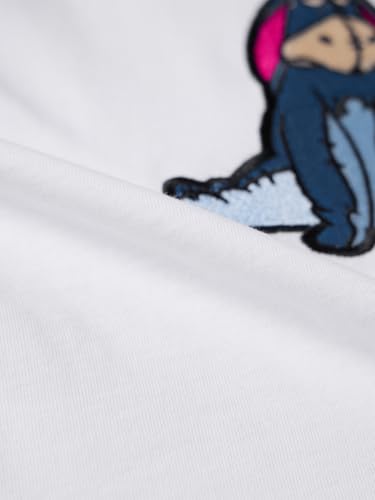 The Souled Store Winnie The Pooh: Eeyore Women and Girls Short Sleeves Round Neck White Embroidered Cotton Regular Fit Lightweight Everyday Streetwear Crop T-Shirt