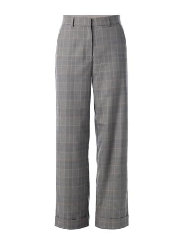 ONLY Women's Checked Straight Fit High-Rise Grey Pants
