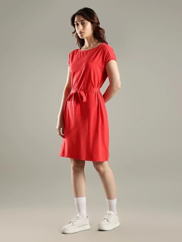 Tommy Hilfiger Cotton Round Neck A-Line Dress Red