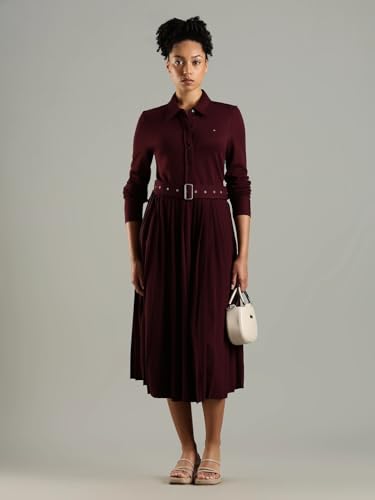 Viscose Spread Collar Midi Dress