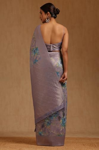 Soch Womens Lavender Chanderi Floral Zari Woven Work Saree