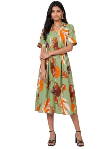 Max Women Printed Midi Dress (Multicolour_XS)
