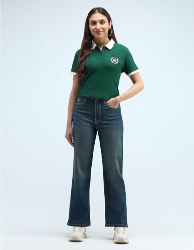 U.S. POLO ASSN. High Rise Wide Leg Jeans (UWAW24JEN163_Blue_30)