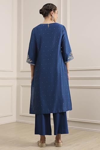 Biba Women's Silk Blend Kurta, Bottom, Dupatta (SKDDBRI30567AW25BLU