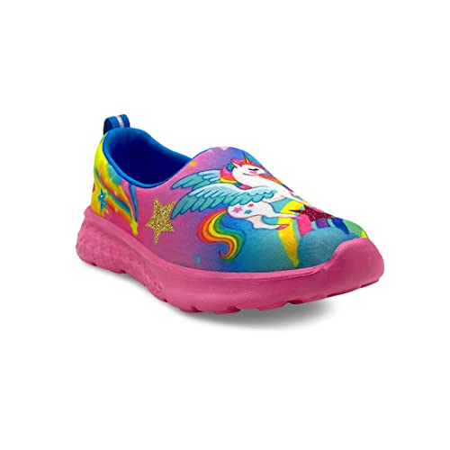 KazarMax Kids Girls Pink Starry Unicorn Printed Slip On Shoes/Sneakers - 12 Kids UK