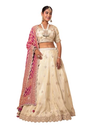 Women's Tissue Lehenga with Bandhej duppatta.