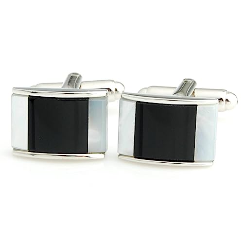 Peluche Natural Mother of Pearl Stone (Semi-precious) & Black Onyx Stone Cufflinks for Men