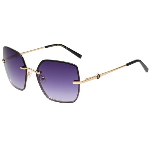 Tommy Hilfiger|Gold Full-rim Frame Square Sunglasses|100% UV Protected (Uv 400) Grey Gradient Faded Lens|Women's | Large | TH 2622 C4 GDBLKGR 56 S