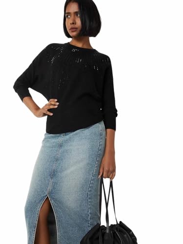 Max Women Embellished Knit Sweater (Black_XL)